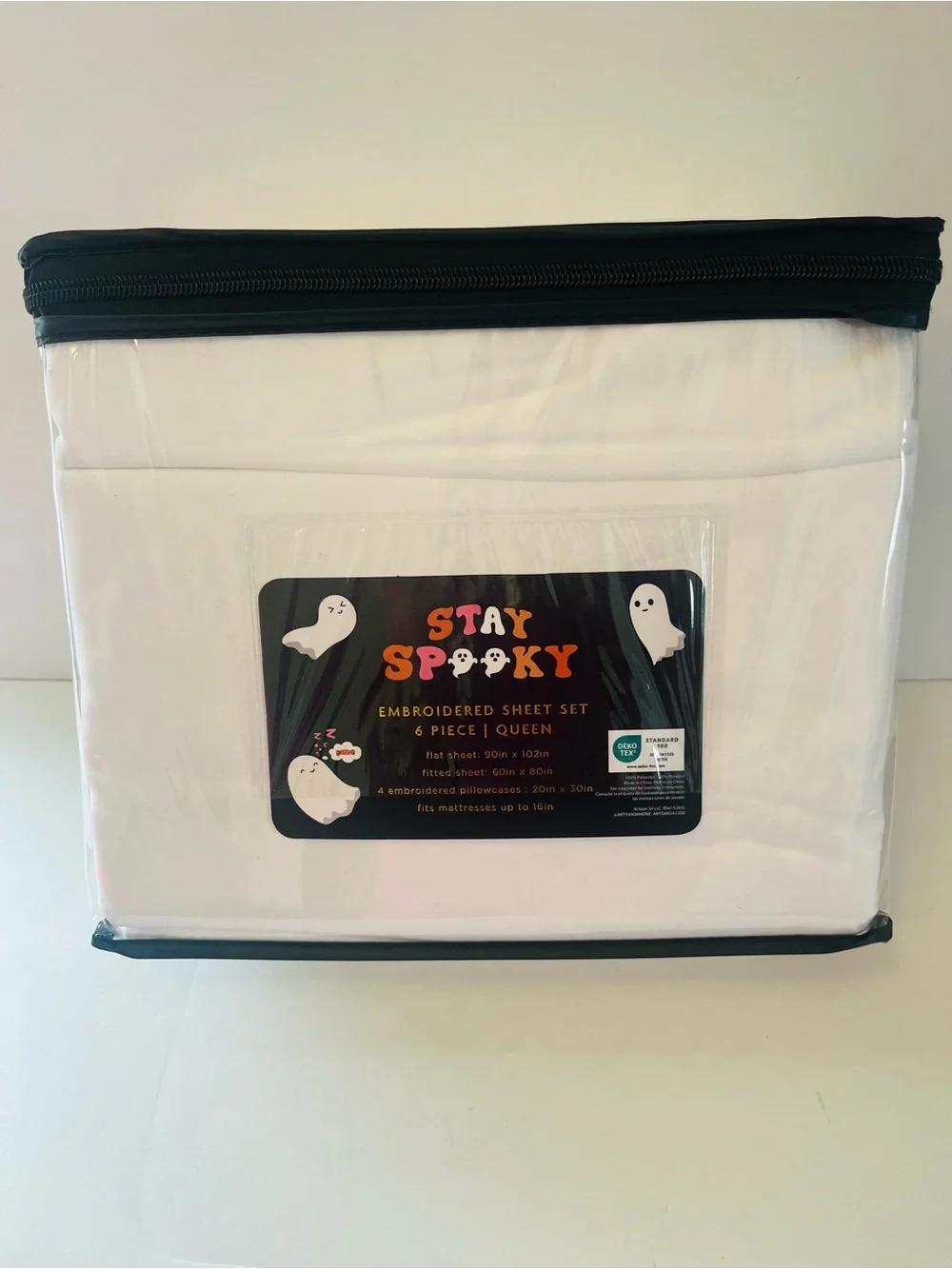 Stay Spooky & London Kaye Halloween Lot of 2 Queen Size Ghost Sheet Sets
